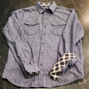 Nomad Men's Textured Navy Button-Down Shirt Plaid Details Size Small